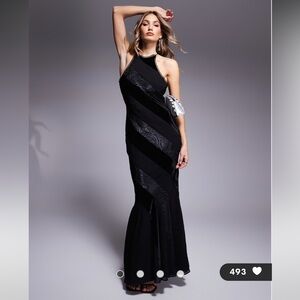 ASOS Race Neck Velvet Paneled Maxi Dress